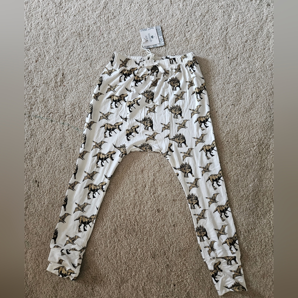 New Kate Quinn Organics 5Y 5 Toddler Dinosaur Print Panda Pants Bamboo NWT